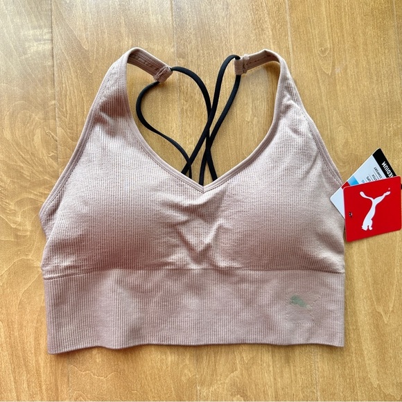 Puma Low Support Ribbed Seamless Bra, Bark/Blush Pink, Size Medium - Picture 4 of 14